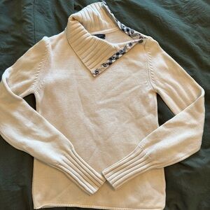 Women's Burberry Merino wool Cream Sweater with Button Detail